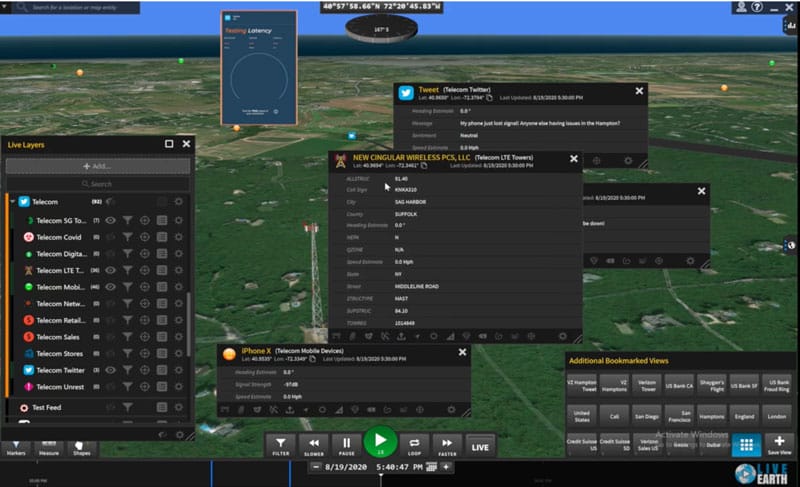 Live Earth software dashboard for telecommunications