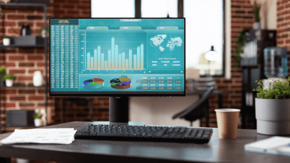 Computer showing business analytics software